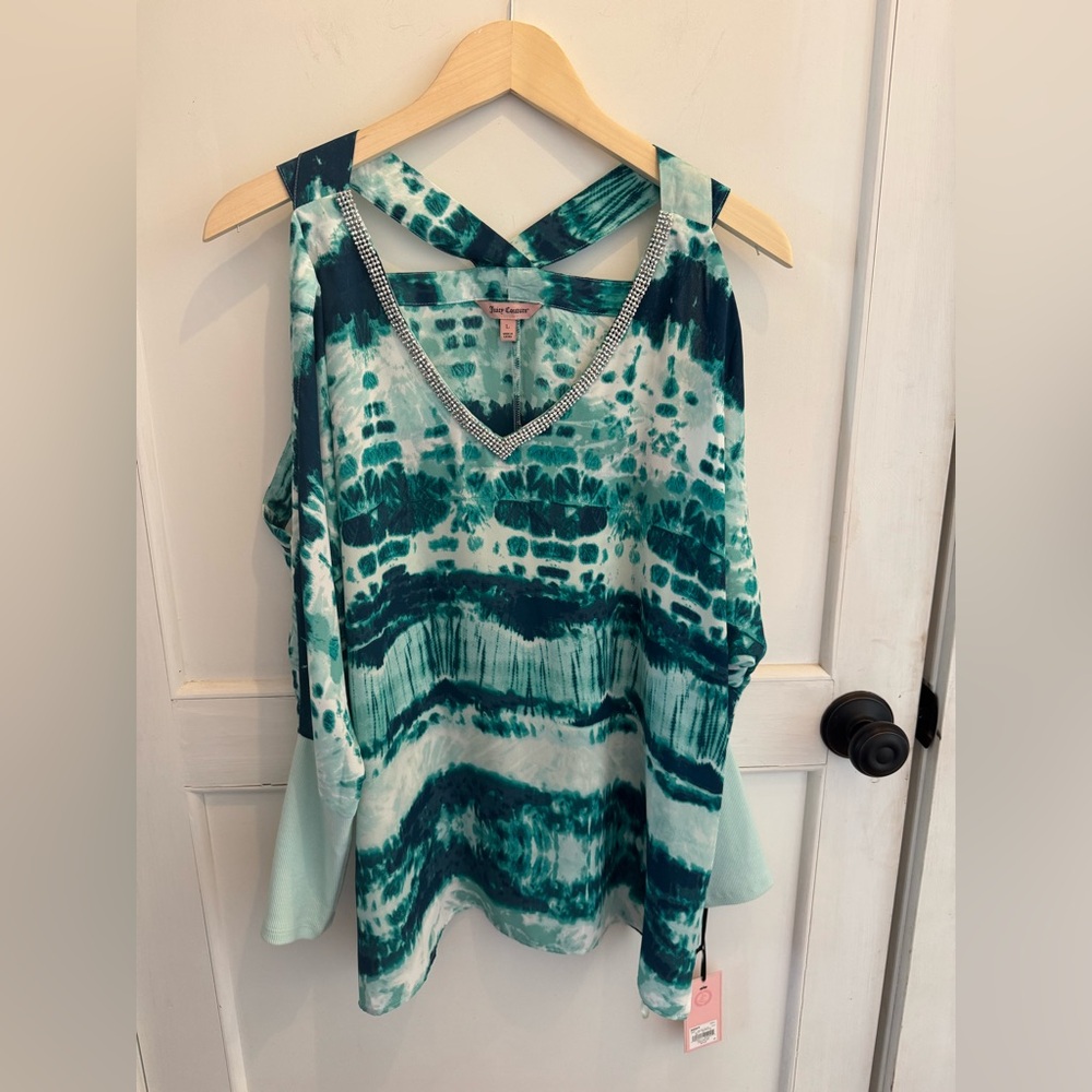 Juicy Couture Teal and White Tie-Dye Blouse